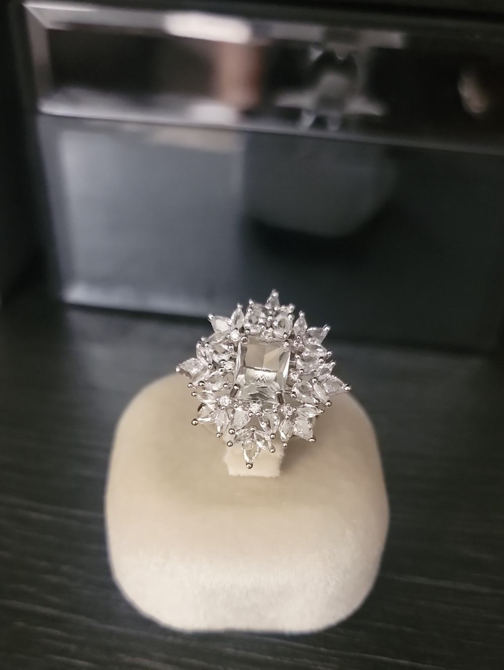 Adjustable Sparkling White Crystal Cluster Ring